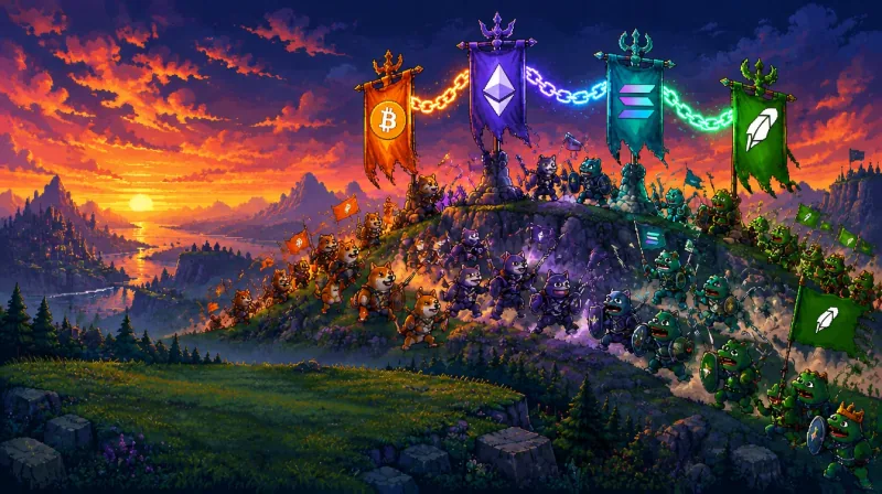A hill battle under BTC, ETH, SOL and Robinhood banners